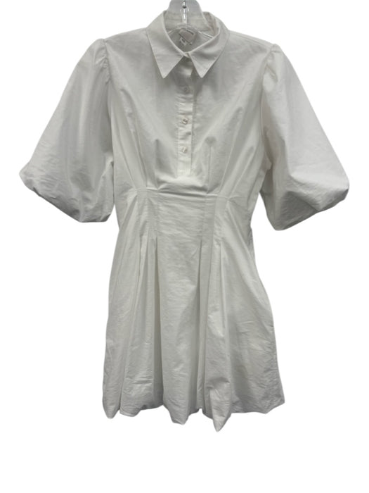Maeve Size XXS White Cotton Blend 1/4 Button Pintuck Bubble Skirt Dress White / XXS