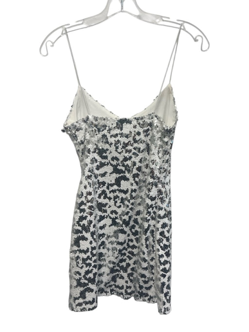 Superdown Size XS White & Silver Poly Blend Sequined Mini Zip Close V Neck Dress White & Silver / XS