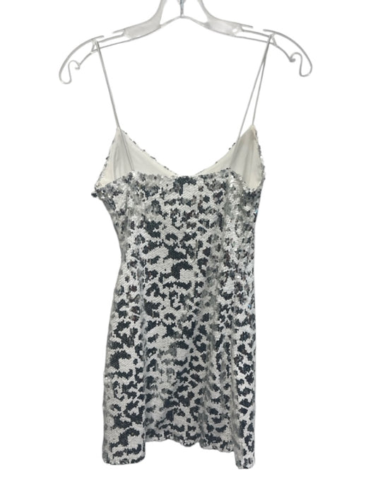 Superdown Size XS White & Silver Poly Blend Sequined Mini Zip Close V Neck Dress White & Silver / XS