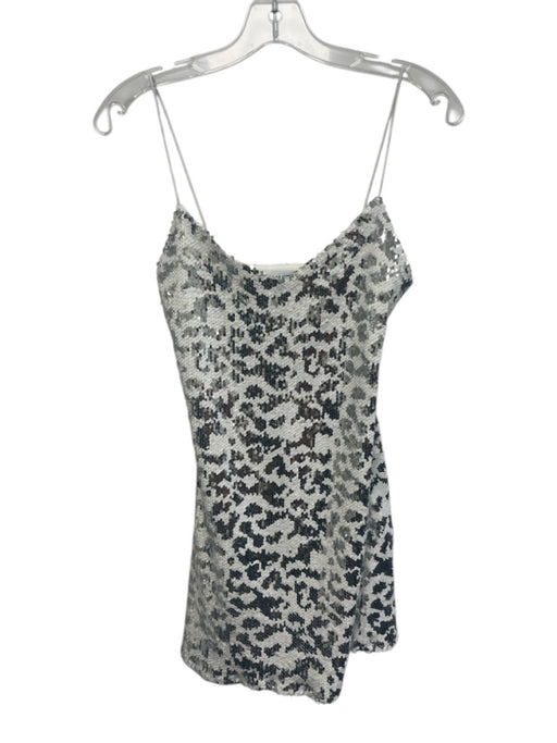 Superdown Size XS White & Silver Poly Blend Sequined Mini Zip Close V Neck Dress White & Silver / XS