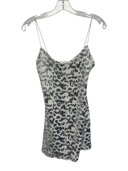 Superdown Size XS White & Silver Poly Blend Sequined Mini Zip Close V Neck Dress White & Silver / XS