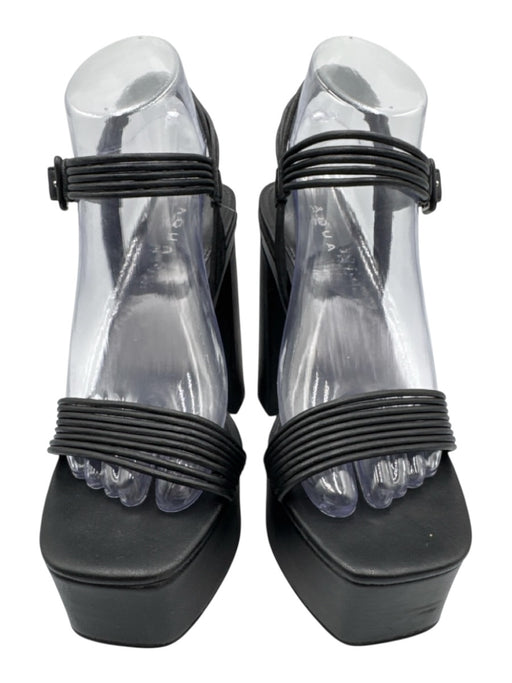 Aqua Shoe Size 8M Black Synthetic Block Heel Open Toe Buckle Ankle Sandals Black / 8M