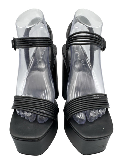 Aqua Shoe Size 8M Black Synthetic Block Heel Open Toe Buckle Ankle Sandals Black / 8M