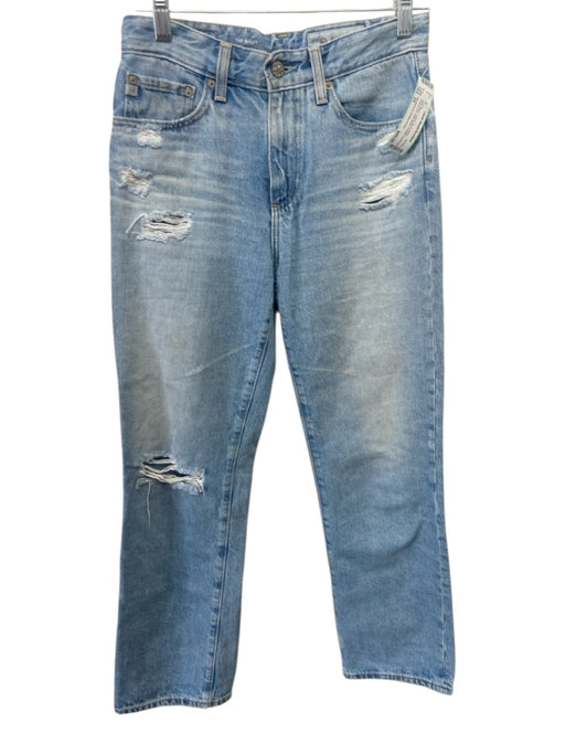 Mother Size 25 Blue Wash Cotton Blend Zip & Button Distressed Straight Jeans Blue Wash / 25