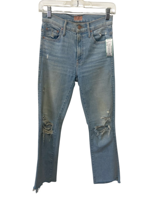 Mother Size 25 Blue Wash Cotton Blend Zip & Button Distressed Straight Jeans Blue Wash / 25