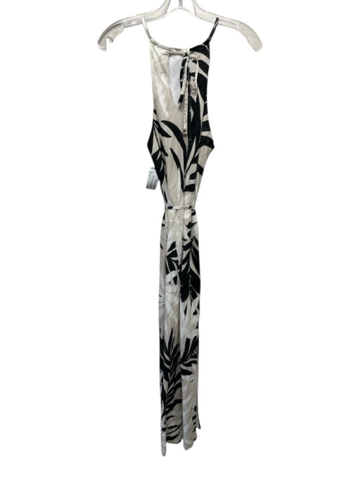 Bella Dahl Size S Black & White Linen Blend Printed Tie Neck Tie Waist Dress Black & White / S