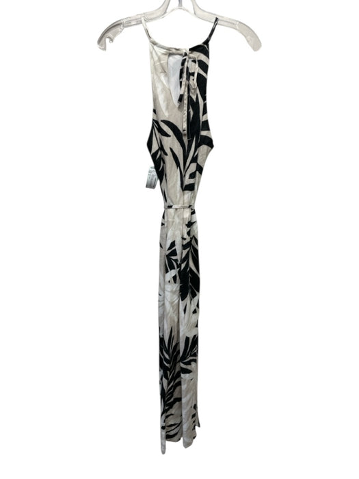 Bella Dahl Size S Black & White Linen Blend Printed Tie Neck Tie Waist Dress Black & White / S