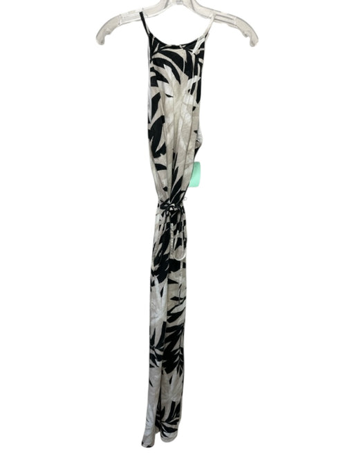 Bella Dahl Size S Black & White Linen Blend Printed Tie Neck Tie Waist Dress Black & White / S
