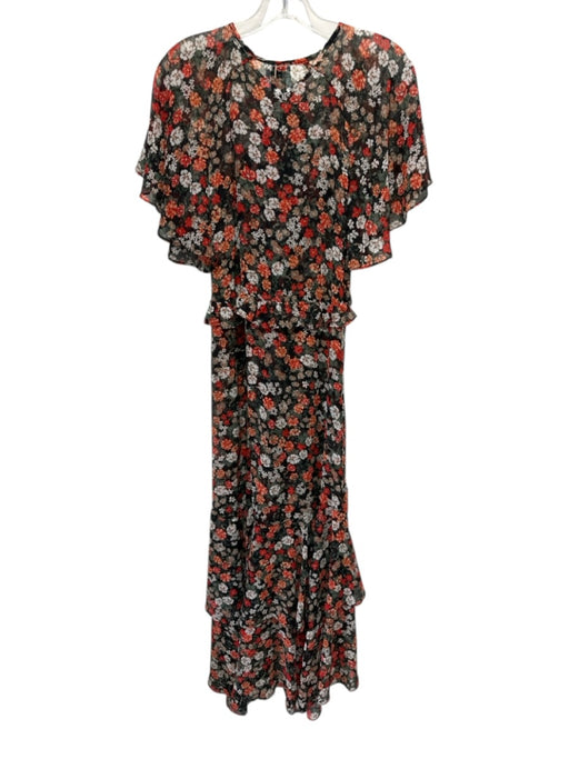 Misa Size S Black, Red & Multi Viscose Keyhole Front Floral Ruffles Dress Black, Red & Multi / S