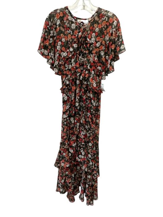 Misa Size S Black, Red & Multi Viscose Keyhole Front Floral Ruffles Dress Black, Red & Multi / S