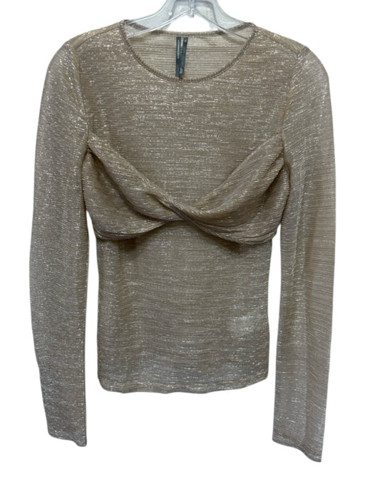 Anthropologie Size XS Champagne Poly Blend Shimmer Twist Detail Long Sleeve Top Champagne / XS
