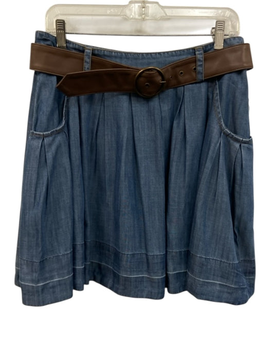 Ramy Brook Size 8 Medium Wash Cotton Denim Pleated Knee Length Belt Inc Skirt Medium Wash / 8
