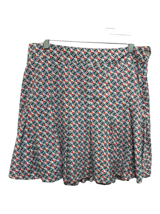 Maeve Size 12 White, Blue, Multi Cotton All Over Print Side Zip pleats Skirt White, Blue, Multi / 12