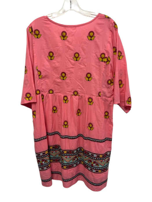 Oliphant Size M Pink & Multi Split Neck Embroidered 1/2 sleeve Floral Dress Pink & Multi / M