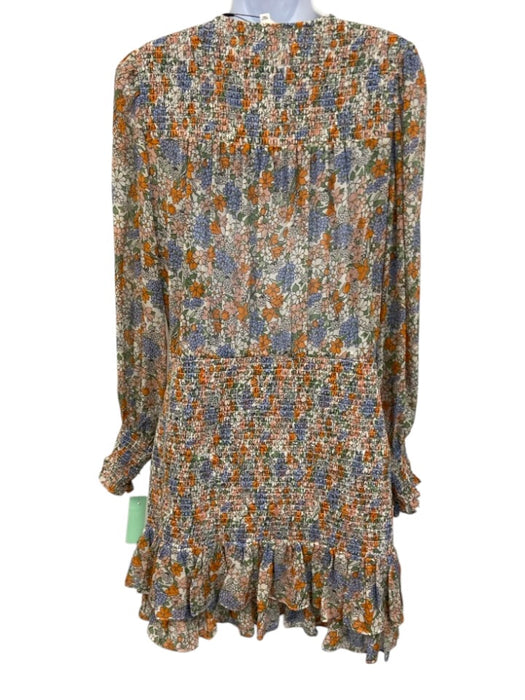 Veronica Beard Size 10 White & Multi Silk Floral Long Sleeve Surplice Dress White & Multi / 10