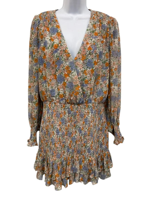 Veronica Beard Size 10 White & Multi Silk Floral Long Sleeve Surplice Dress White & Multi / 10