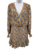 Veronica Beard Size 10 White & Multi Silk Floral Long Sleeve Surplice Dress White & Multi / 10