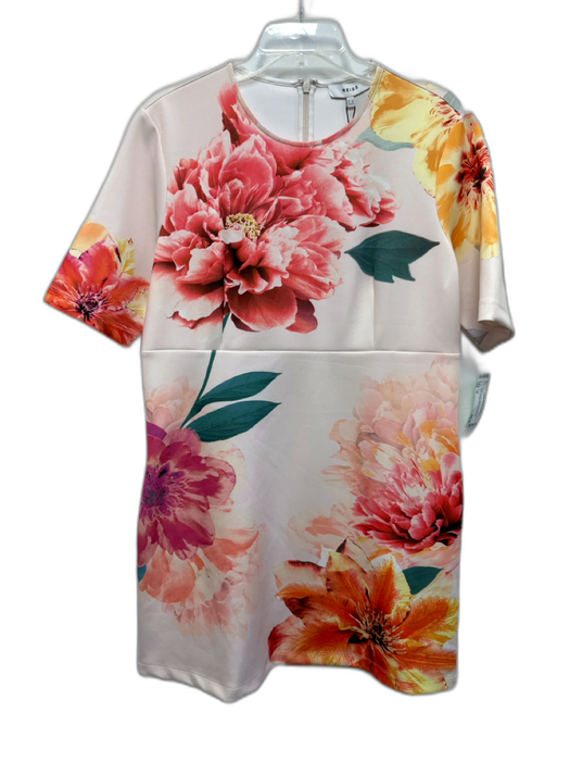 Reiss Size 10 White & Multi Short Sleeve Flowers Midi Back Zip Dress White & Multi / 10