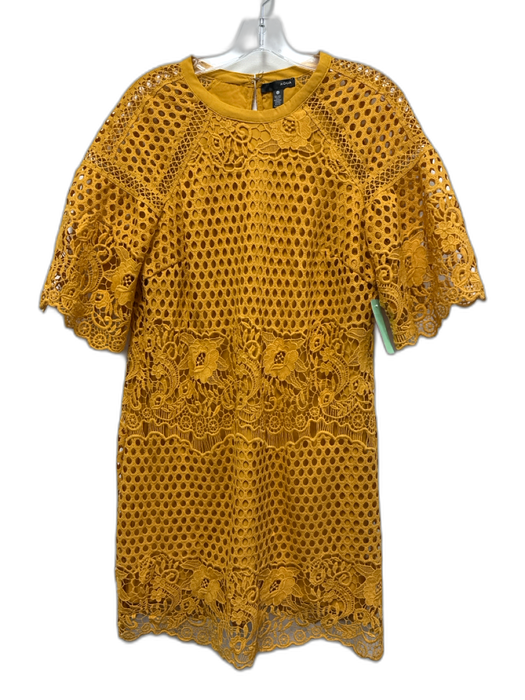 Aqua Size L Yellow Cotton Cut Outs 1/2 Sleeve Lined Midi Dress Yellow / L