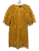 Aqua Size L Yellow Cotton Cut Outs 1/2 Sleeve Lined Midi Dress Yellow / L