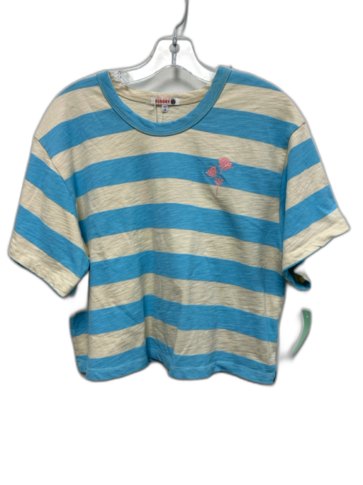 Sundry Size M White & Blue Cotton Short Sleeve Stripe Crop Top White & Blue / M