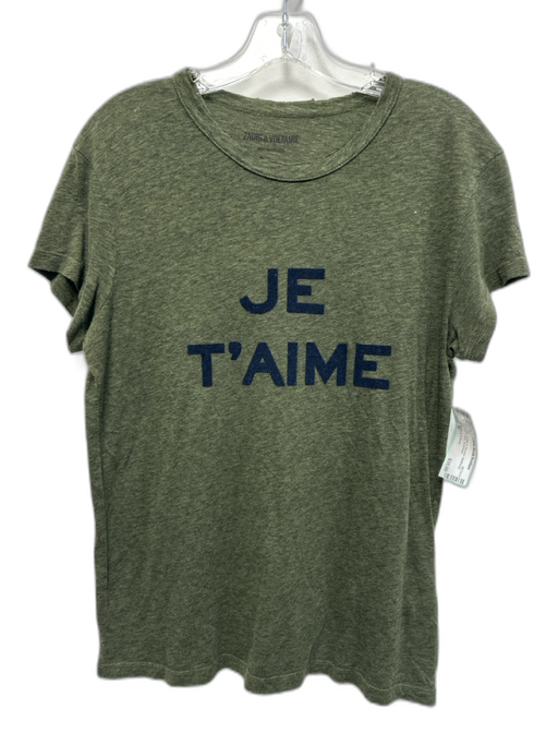 Zadig & Voltaire Size M Green Cotton & Viscose Heathered Text T Shirt Top Green / M