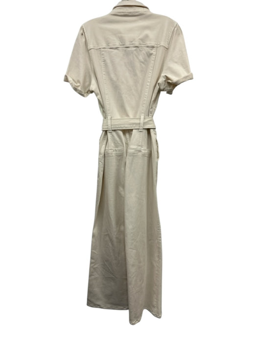 Paige Size Est S/M White Cotton & Rayon Short Sleeve Button Up Sash Inc Jumpsuit White / Est S/M