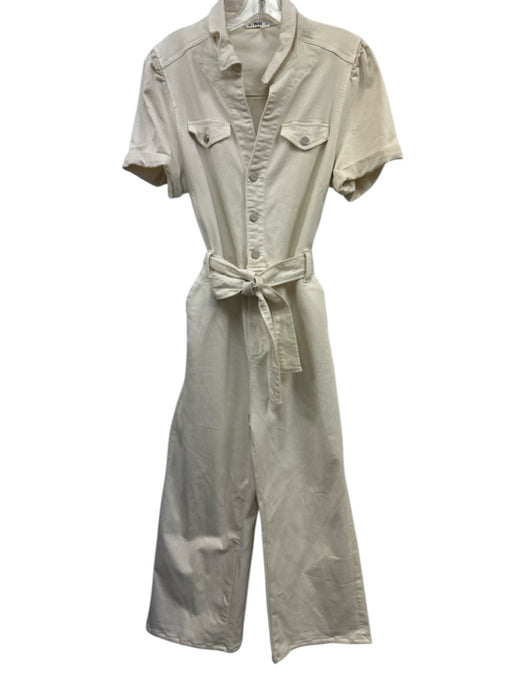 Paige Size Est S/M White Cotton & Rayon Short Sleeve Button Up Sash Inc Jumpsuit White / Est S/M