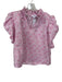 THML Size L Pink & White Polyester Floral Ruffle Collar Short Sleeve Top Pink & White / L