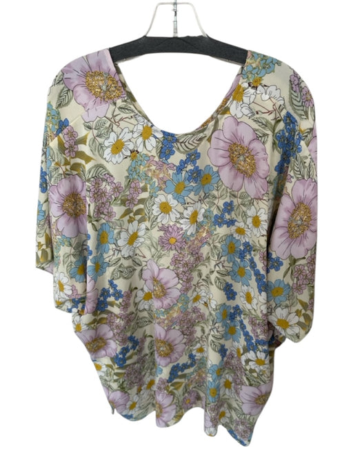 Buddy Love Size L Pink Blue & Green Polyester Short Sleeve Flowy Floral Top Pink Blue & Green / L