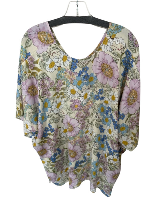 Buddy Love Size L Pink Blue & Green Polyester Short Sleeve Flowy Floral Top Pink Blue & Green / L
