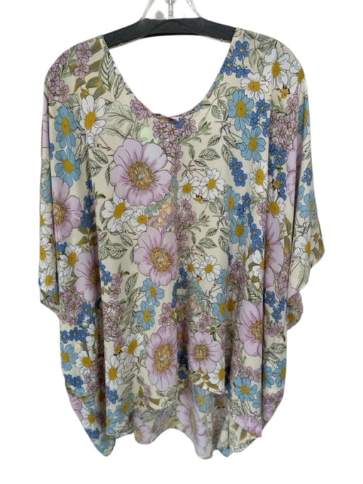 Buddy Love Size L Pink Blue & Green Polyester Short Sleeve Flowy Floral Top Pink Blue & Green / L