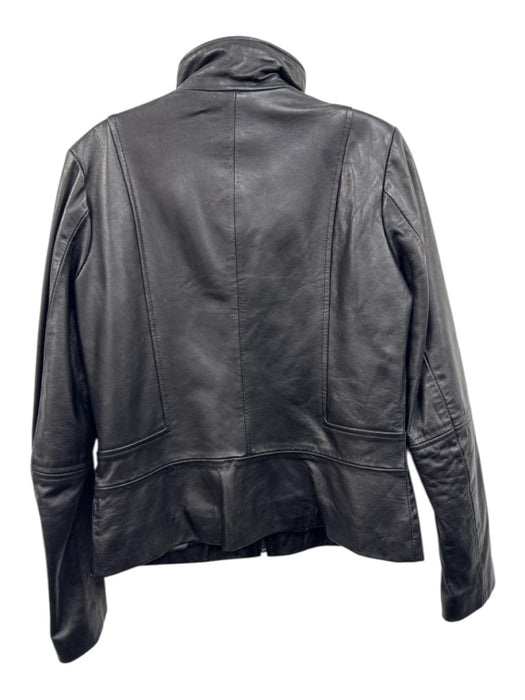 Tahari Size M Black Lamb leather Ruffle Detail Front Zip Pockets Jacket Black / M
