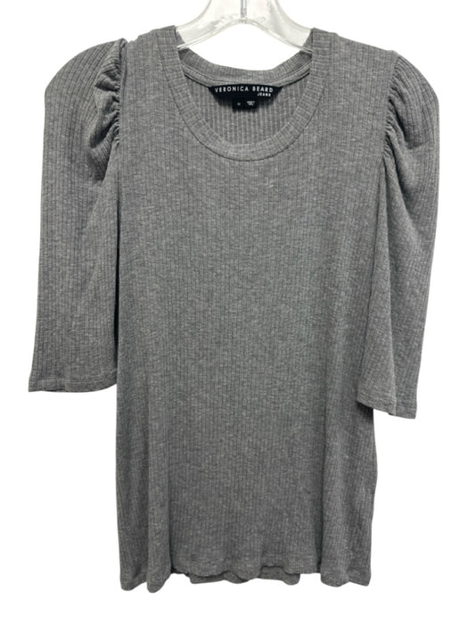 Veronica Beard Jeans Size M Gray Modal Blend Ribbed 1/2 Sleeve Puff Shoulder Top Gray / M