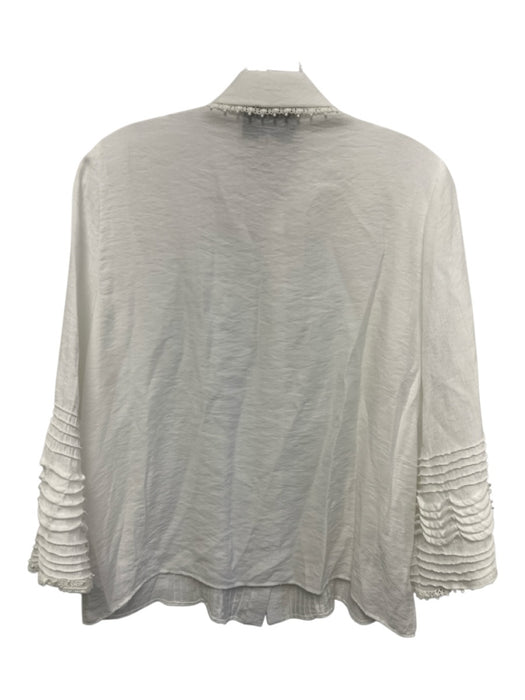 Alexis Size M White Nylon Blend Long Flare Sleeve Pleat Detail Lace Trim Top White / M
