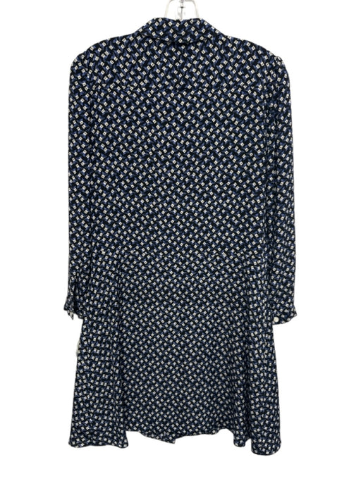Veronica Beard Size 8 Black, Blue & White Silk Long Sleeve Floral Snap Up Top Black, Blue & White / 8