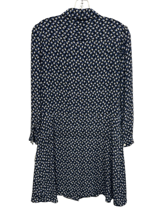 Veronica Beard Size 8 Black, Blue & White Silk Long Sleeve Floral Snap Up Top Black, Blue & White / 8