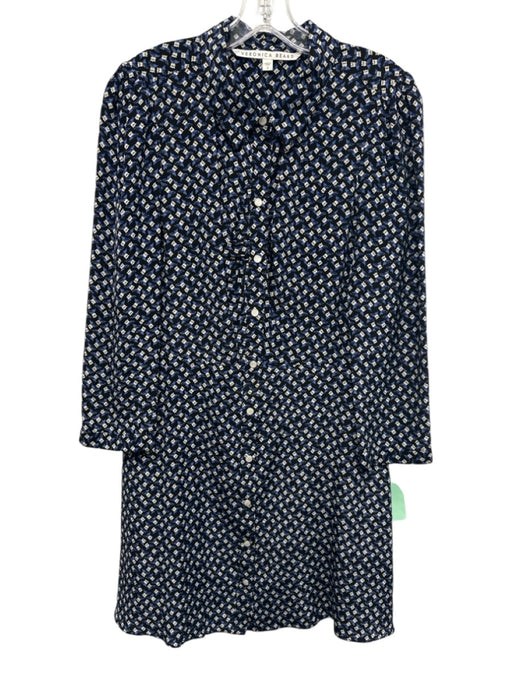Veronica Beard Size 8 Black, Blue & White Silk Long Sleeve Floral Snap Up Top Black, Blue & White / 8
