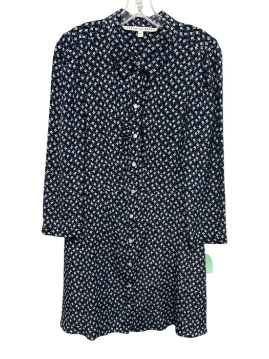 Veronica Beard Size 8 Black, Blue & White Silk Long Sleeve Floral Snap Up Top Black, Blue & White / 8