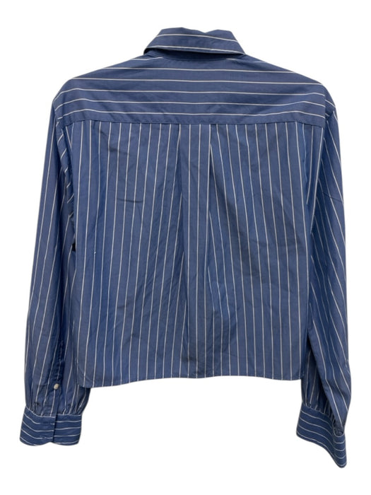Rag & Bone Size L Blue & White Cotton Long Sleeve Striped Button Up & Collar Top Blue & White / L