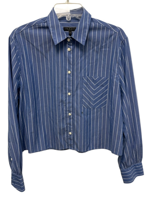 Rag & Bone Size L Blue & White Cotton Long Sleeve Striped Button Up & Collar Top Blue & White / L