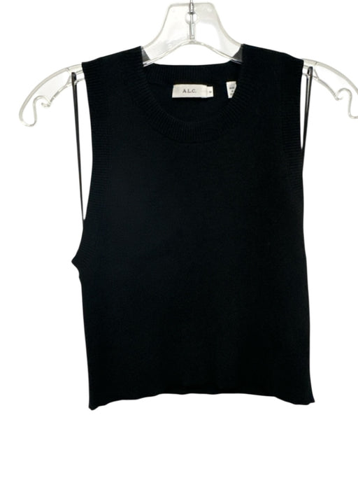 A.L.C. Size M Black Viscose Blend Rib Knit Sleeveless Crop Top Black / M