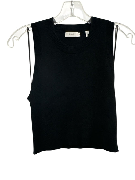 A.L.C. Size M Black Viscose Blend Rib Knit Sleeveless Crop Top Black / M