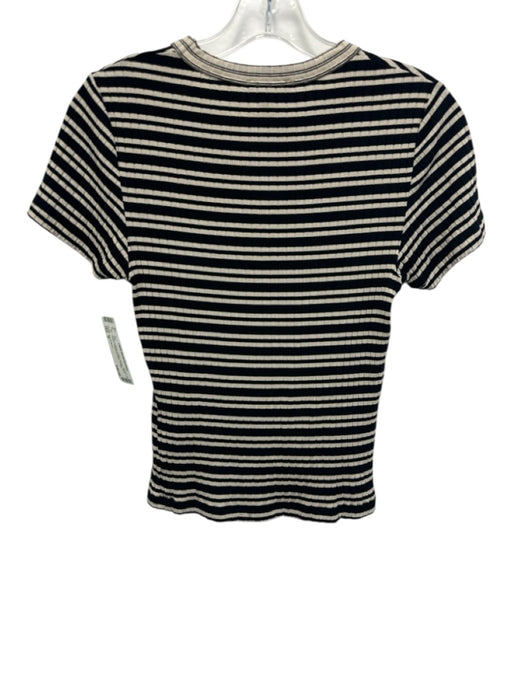 Rag & Bone Size M Cream & Black Cotton Ribbed Short Sleeve Horizontal Stripe Top Cream & Black / M