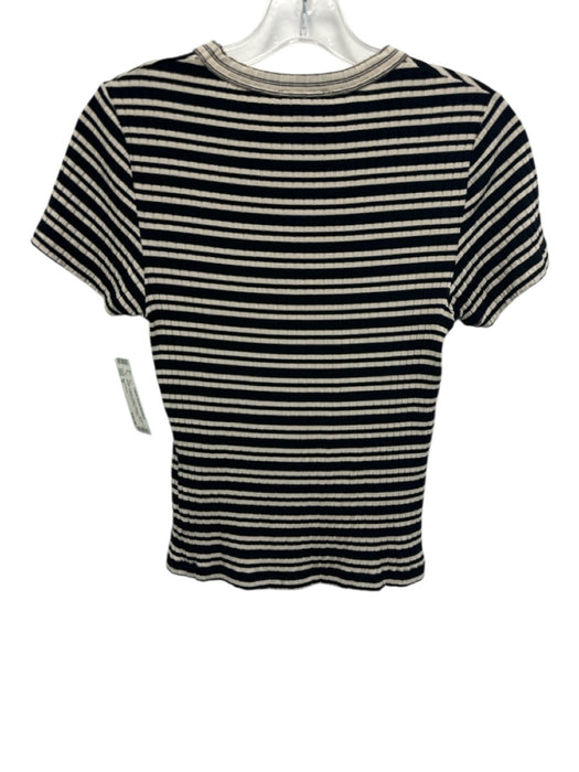 Rag & Bone Size M Cream & Black Cotton Ribbed Short Sleeve Horizontal Stripe Top Cream & Black / M