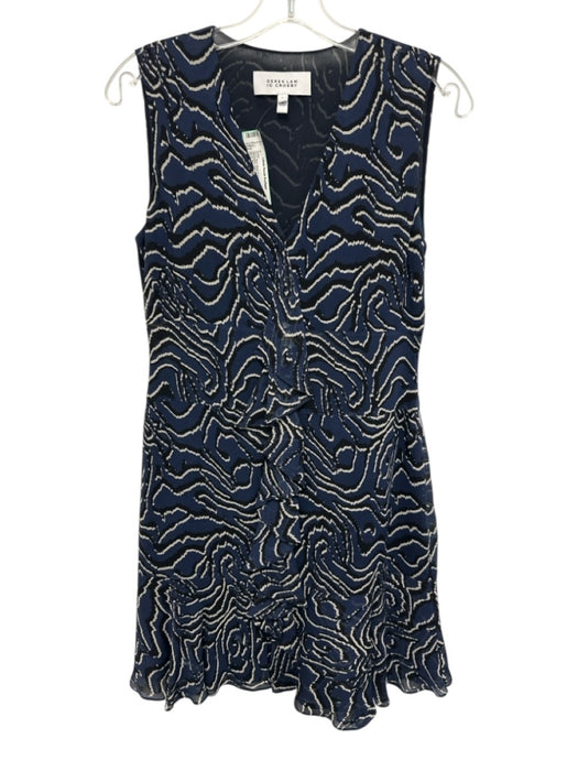 Derek Lam 10 Crosby Size 6 Blue, Black & Cream Silk Sleeveless Swirl Dress Blue, Black & Cream / 6