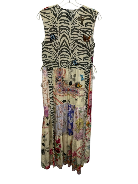Johnny Was Size XS Yellow, Blue & Multi Print Silk Sleeveless V Neck Dress Yellow, Blue & Multi Print / XS