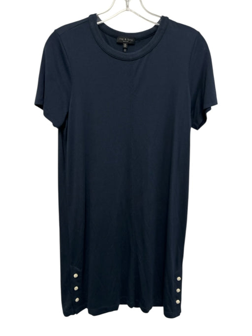 Rag & Bone Size M Blue Viscose Short Sleeve Ribbed Neck Paneled Dress Blue / M