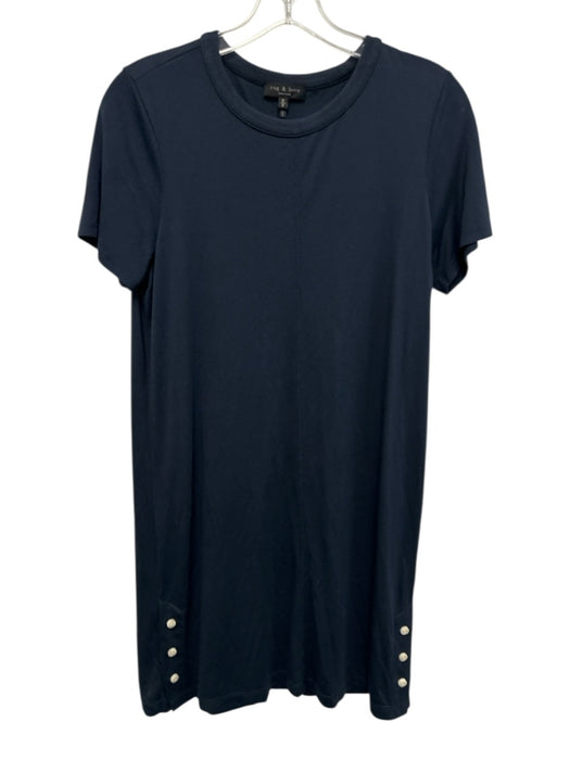 Rag & Bone Size M Blue Viscose Short Sleeve Ribbed Neck Paneled Dress Blue / M