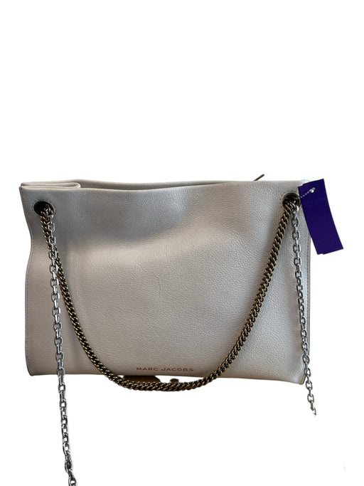 Marc Jacobs White Leather Pebbled Mixed Metal Hardware Interior Zip Bag White / Medium